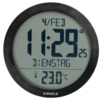 KIENZLE DCF Funk-Wanduhr mit Raumtemperaturanzeige, Schwarz