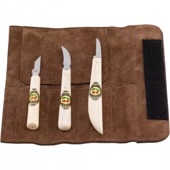 KIRSCHEN Schnitzmesserset in Veloursleder-Rolltasche, 6-teilig