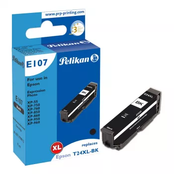 Pelikan E107 Kompatible Tintenpatrone Schwarz High Yield (XL) für Epson Expression Photo XP-55/XP-750/XP-760/XP-850/XP-860/XP-950/XP-960 (Ersetzt Epson 27XL) - 1 Pack