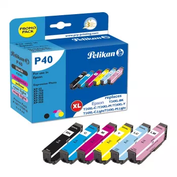 Pelikan P40 Kompatible Tintenpatrone Multipack 6er-Pack für Epson Expression Photo XP-55/XP-750/XP-760/XP-850/XP-950/XP-960 (Schwarz, Cyan, Hellcyan, Hellmagenta, Magenta, Gelb)
