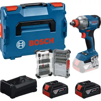 BOSCH PowerTools Akku-Schlagschrauber Set GDX 18V 285 Nm mit 2 Akkus 5,0 Ah und 31-teiligem Bit-Set im L-BOXX
