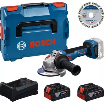 BOSCH Professional Akku-Winkelschleifer-Set 18V 2x5,0Ah mit Trennscheibe 125mm im L-BOXX