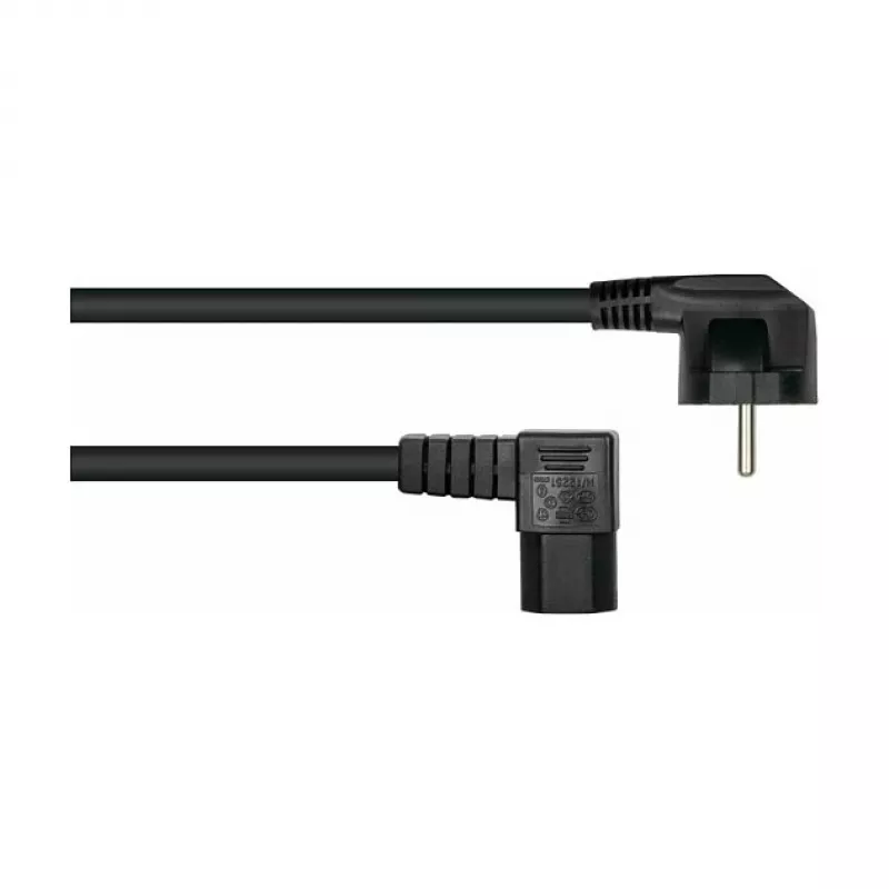 Kabelmeister Stromkabel Schuko-Stecker Typ E+F 90° abgewinkelt auf IEC C15 rechts abgewinkelt - 1,8m Schwarz