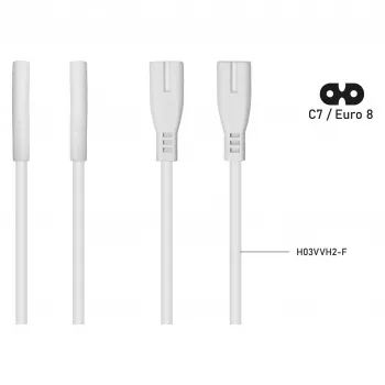 Kabelmeister Euro-Verlängerungskabel C8 auf C7 Weiß - 2m Netzkabel
