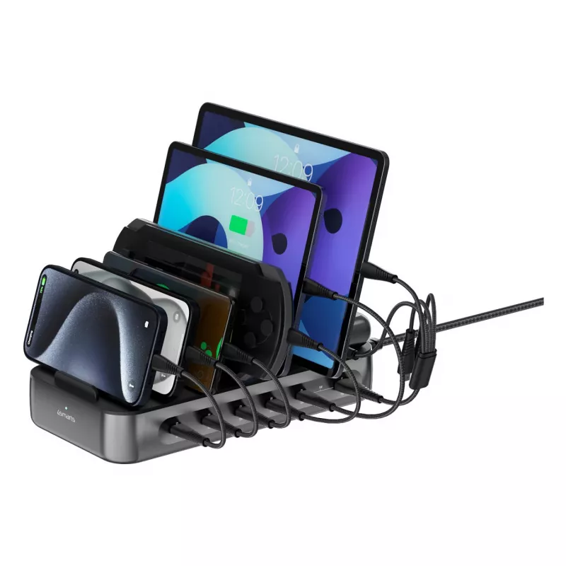 4smarts Ladestation Team 100W 5C/1A mit 6 Kabeln, Schwarz