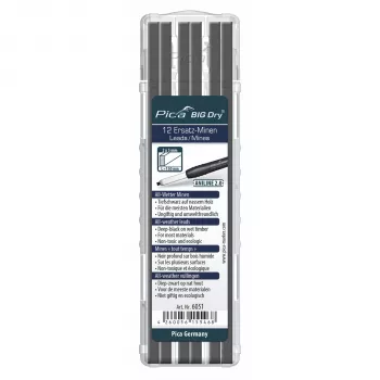 Pica Big Dry Allwetter-Nachfüllminen für Tiefenmarkierstift 2.0, Graphit Schwarz, 12er-Pack
