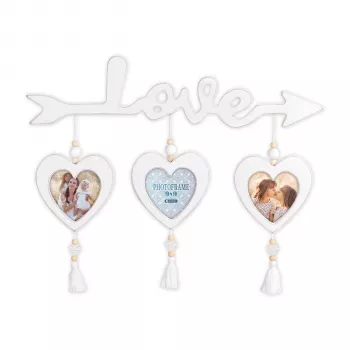 ZEP Delia Triple Photo Frame 3x9x9 cm Wood White Hearts RE366