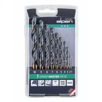ALPEN-MAYKESTAG Alpen Sprint Master TM 10 1-10x 10 Bohrer-Set, 10-teilig, HSS-G, 1-10 mm, Metallkassette