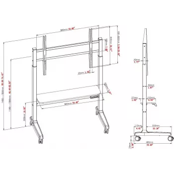 VISION VFM-F15M Motorisierter Display-Bodenständer-Wagen für 40-86 Zoll Bildschirme, VESA bis 800x600, Höhenverstellung 400 mm, Schwarz