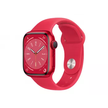 Apple Watch Series 8 (GPS) - (PRODUCT)RED - 41 mm - Rotes Aluminium - Smartwatch mit Sportarmband - Fluorelastomer - Rot - Reguläre Bandgröße - 32 GB - Wi-Fi, Bluetooth - 32 g (MNP73FD/A)