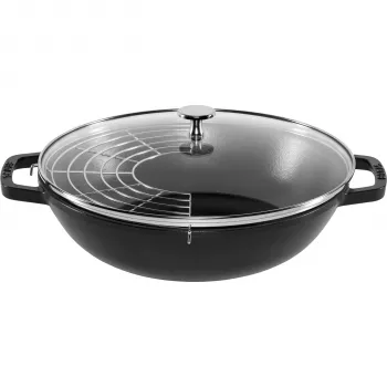 STAUB Wok 30 cm mit Deckel Schwarz, Gusseisen
