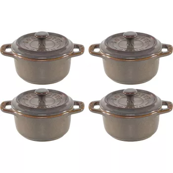 Staub Mini Cocotte Set 4-teilig Keramik Rund Antikgrau 10 cm