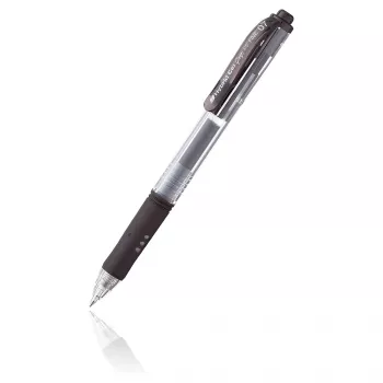 Pentel Hybrid Gel Grip Retractable Gel Pen - Black Ink - 0,7 mm - Medium - Transparent Barrel - Metal Tip