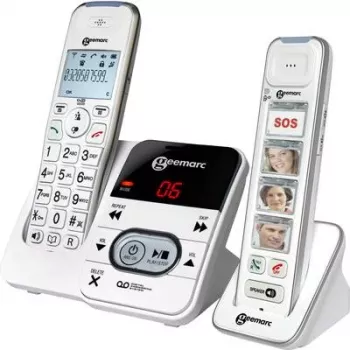 Geemarc PACK Mobility 295 Schnurloses Seniorentelefon mit Anrufbeantworter, Fotowahltasten, hintergrundbeleuchtetem Display, Weiß