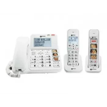 Geemarc Pack SENIOR 295 Schnurgebundenes und schnurloses Seniorentelefon mit Anrufbeantworter, Fototasten, schnurlosem Mobilteil mit beleuchtetem Display, Weiß