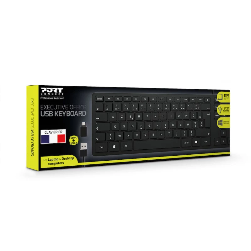 PORT Designs PORT Connect Tastatur - USB, USB-C - Französisches AZERTY-Layout - Schwarz