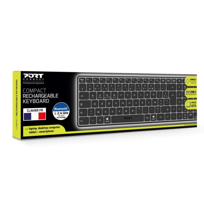 PORT Designs FR - Tastatur Compact Pro Wiederaufladbar Bluetooth AZERTY Schwarz