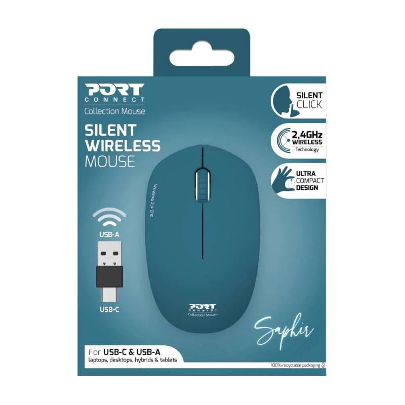 PORT Designs 900545 Beidhändige optische RF-Wireless-Maus 1600 DPI Blau
