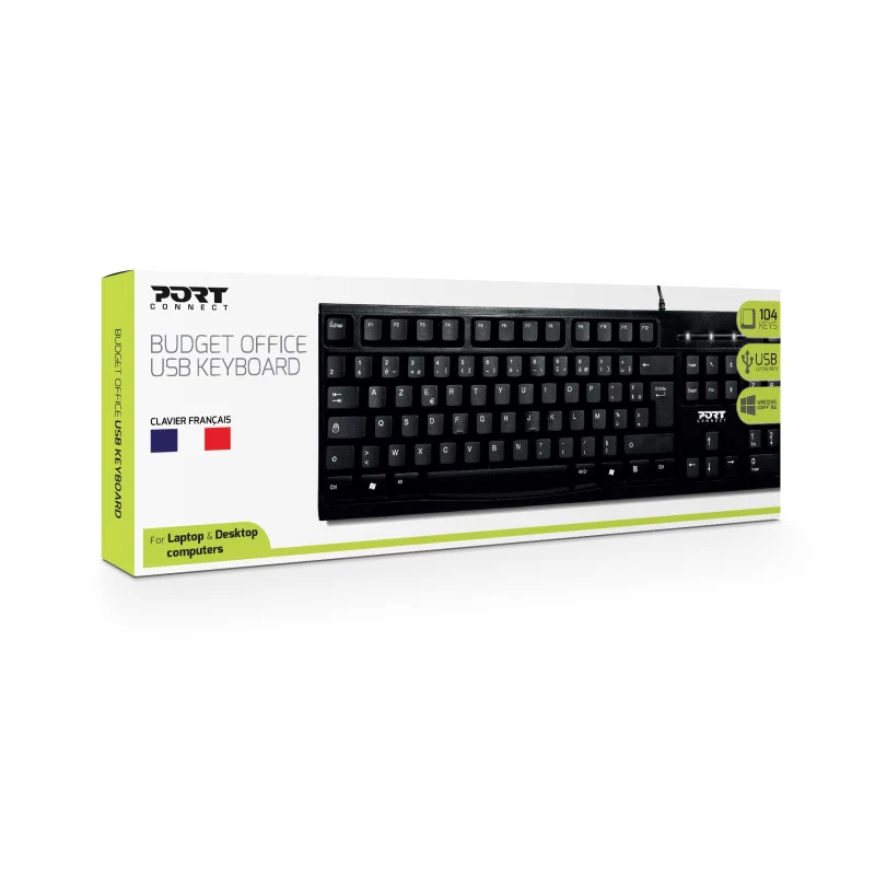 PORT Designs PORT OFFICE Tastatur - USB - AZERTY - Französisches Layout - Schwarz