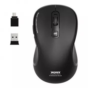 PORT Designs PORT Connect Professional ESSENTIAL Wireless Optical Mouse - 5 Tasten - 2,4 GHz, Bluetooth - USB-Empfänger - Schwarz