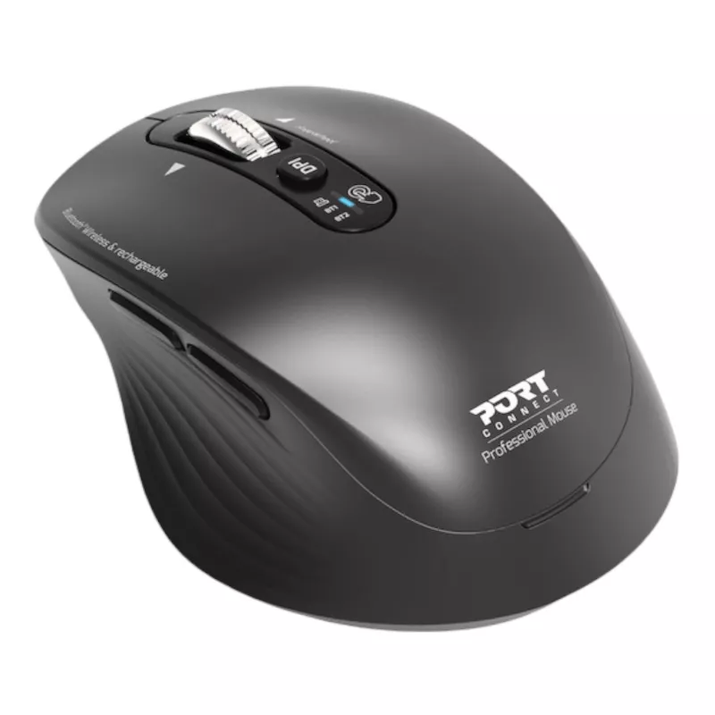 PORT Designs PORT Connect Professional BUSINESS Wiederaufladbare Funkmaus - Optisch - 6 Tasten - 2,4 GHz, Bluetooth - USB-Empfänger - Schwarz