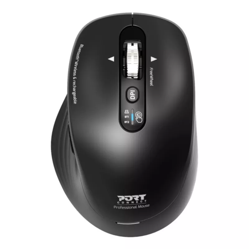 PORT Designs PORT Connect Professional BUSINESS Wiederaufladbare Funkmaus - Optisch - 6 Tasten - 2,4 GHz, Bluetooth - USB-Empfänger - Schwarz