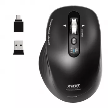PORT Designs PORT Connect Professional BUSINESS Wiederaufladbare Funkmaus - Optisch - 6 Tasten - 2,4 GHz, Bluetooth - USB-Empfänger - Schwarz