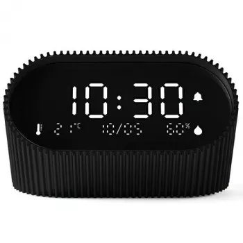 Lexon Ray Clock Wecker mit Temperatur- und Luftfeuchtigkeitssensor, Schwarz