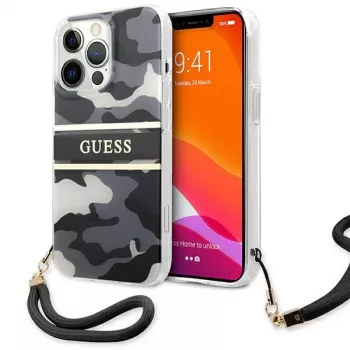 Guess GUHCP13LKCABBK Hard Case für iPhone 13 Pro / 13 6,1 inch Black Camo Strap Collection