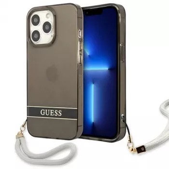 Guess GUHCP13LHTSGSK Translucent Hard Case mit Handschlaufe für Apple iPhone 13 Pro / iPhone 13, Schwarz