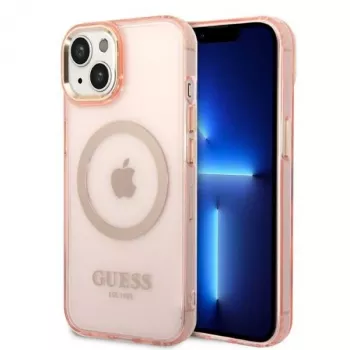 Guess Gold Outline Translucent MagSafe Hard Case für iPhone 13/14/15 6,1 inch Pink