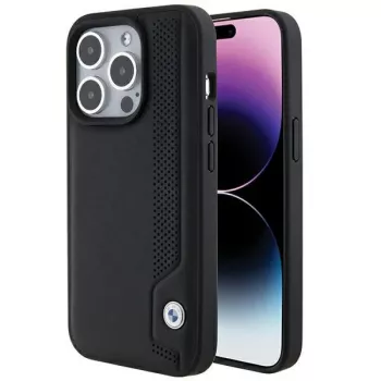 BMW BMHCP15X22RBDK Hardcase Leder Blue Dots für iPhone 15 Pro Max 6,7 Zoll Schwarz
