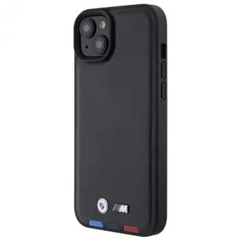 BMW M Collection Leather Stamp Back Cover für iPhone 15 Plus / 14 Plus 6,7 inch - Black Tricolor