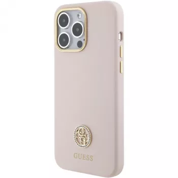 Guess GUHCP15XM4DGPP iPhone 15 Pro Max 6,7 inch Pink Silicone Hardcase mit Strass Logo 4G