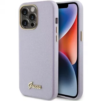 Guess GUHCP15LPGMCSL Glitter Glossy Script Hard Case für iPhone 15 Pro 6,1 inch Flieder