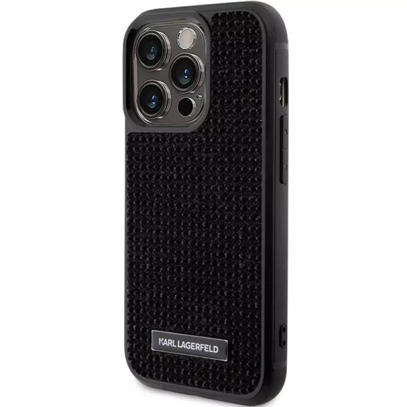Karl Lagerfeld KLHCP15LHDSPLK Hard Case für iPhone 15 Pro 6,1 inch Schwarz Strass-Logo Metallplatte