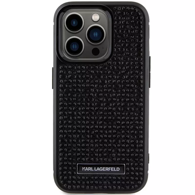 Karl Lagerfeld KLHCP15LHDSPLK Hard Case für iPhone 15 Pro 6,1 inch Schwarz Strass-Logo Metallplatte