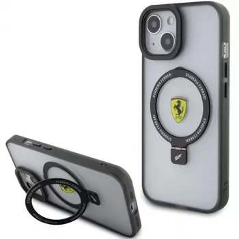 Ferrari FEHMP15MUSCAK iPhone 15 Plus / 14 Plus 6,7 inch Transparent Smoky Hardcase mit Ringhalter, MagSafe, 2023 Kollektion