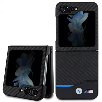 BMW M Collection Leder Carbon Rückseitenabdeckung für Samsung Galaxy Z Flip5 - Schwarz