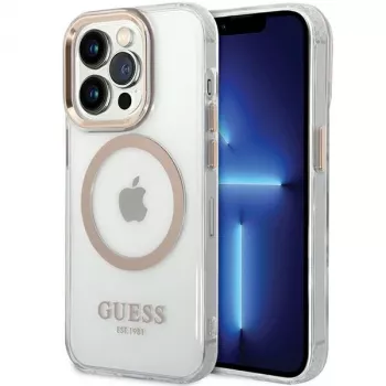 Guess GUHMP15XHTRMD Metal Outline Hard Case für Apple iPhone 15 Pro Max, Gold, MagSafe-kompatibel