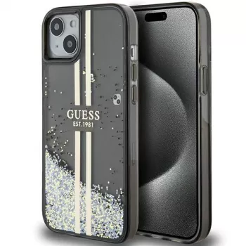 Guess GUHCP15MLFCSEGK Liquid Glitter Gold Stripes Hard Case für iPhone 15 Plus / 14 Plus 6,7 inch - Schwarz