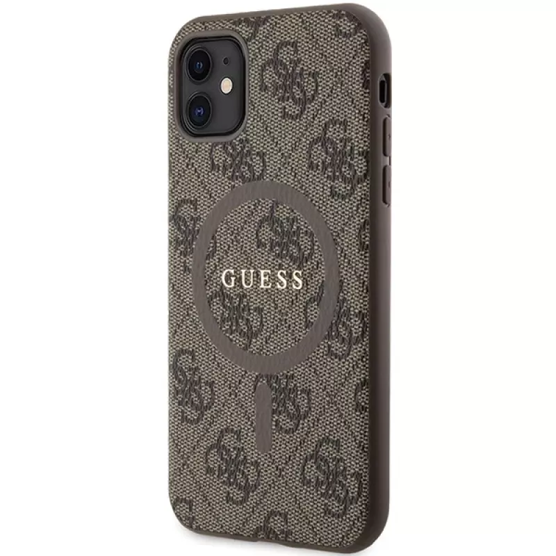 Guess GUHMN61G4GFRW Hardcase für Apple iPhone 11 / XR 6,1 inch Braun Leder Metall Logo MagSafe 4G Collection