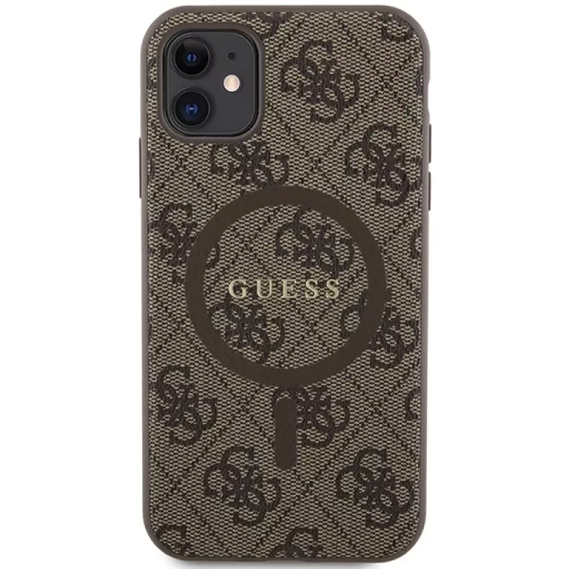 Guess GUHMN61G4GFRW Hardcase für Apple iPhone 11 / XR 6,1 inch Braun Leder Metall Logo MagSafe 4G Collection