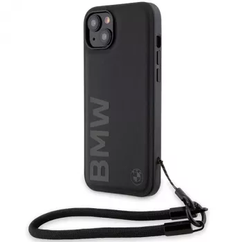 BMW Signature Leather Wordmark Cord Hard Case für iPhone 15 Plus / 14 Plus 6,7 inch - Schwarz