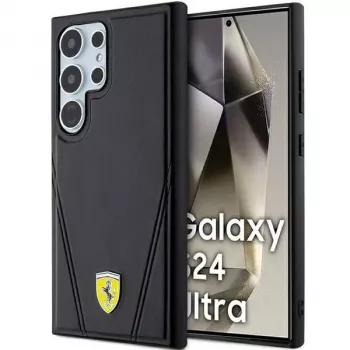 Ferrari FEHMS24LP3BAK Hardcase für Samsung Galaxy S24 Ultra, Schwarz, Hot Stamp V-Linien, MagSafe