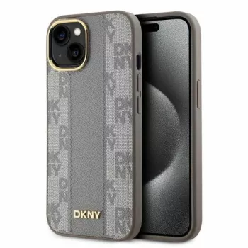 DKNY DKHMP15SPCPVSLE iPhone 15 6,1 inch Beige Hardcase Leder Karo Mono Muster MagSafe