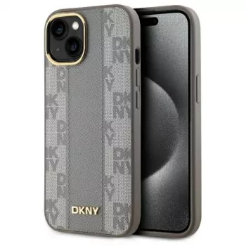 DKNY DKHMP15MPCPVSLE iPhone 15 Plus 6,7 inch Beige Hardcase Leder Checkered Mono Pattern MagSafe