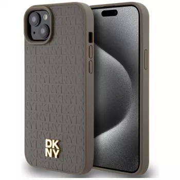 DKNY DKHMP15MPSHRPSW Hardcase mit Lederoptik und Metall-Logo, MagSafe für iPhone 15 Plus / 14 Plus 6,7 inch Braun