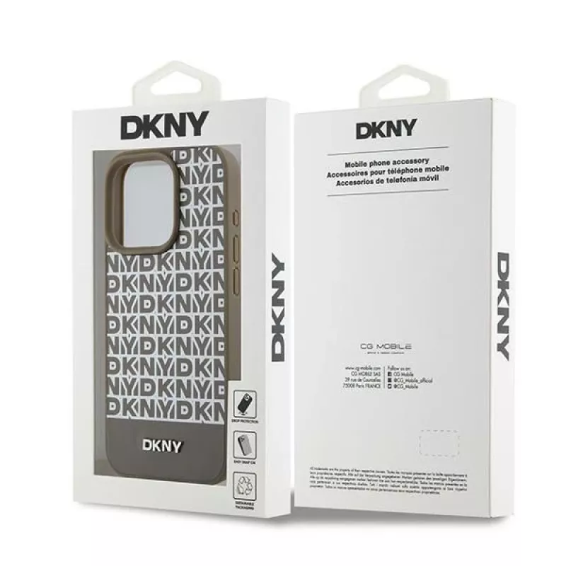 DKNY DKHMP15XPSOSPW Hardcase Leder mit Printmuster und Metall-Logo MagSafe für iPhone 15 Pro Max 6,7 inch Braun