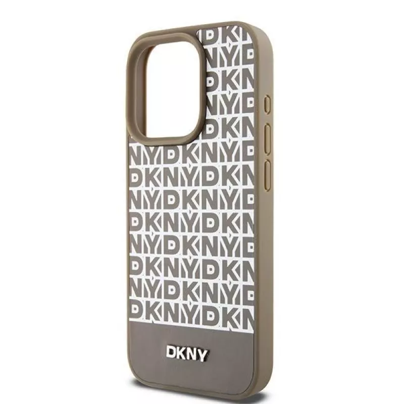 DKNY DKHMP15XPSOSPW Hardcase Leder mit Printmuster und Metall-Logo MagSafe für iPhone 15 Pro Max 6,7 inch Braun